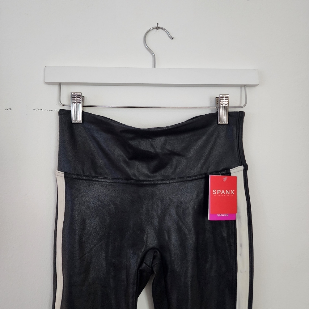 Spanx | Faux Leather Leggings with White Stripe - Picture 5 of 8